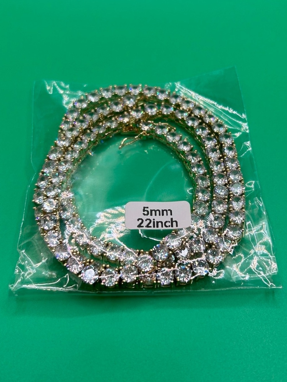 5mm Gold Moissanite Tennis Chain VVS1 22 Inch Unisex Necklace No Pass New